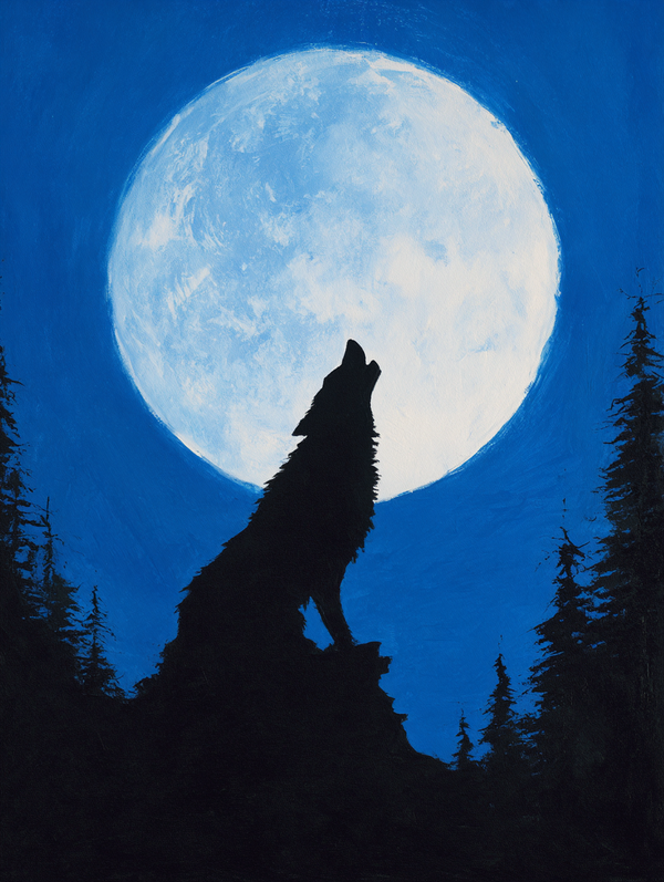 Malen nach Zahlen Wolf Silhouette im Mondlicht