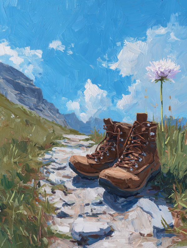 Malen nach Zahlen Wanderschuhe auf dem Bergpfad