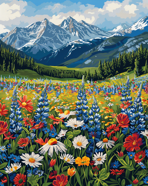 Malen nach Zahlen - Farbenfrohe Wildblumenwiese