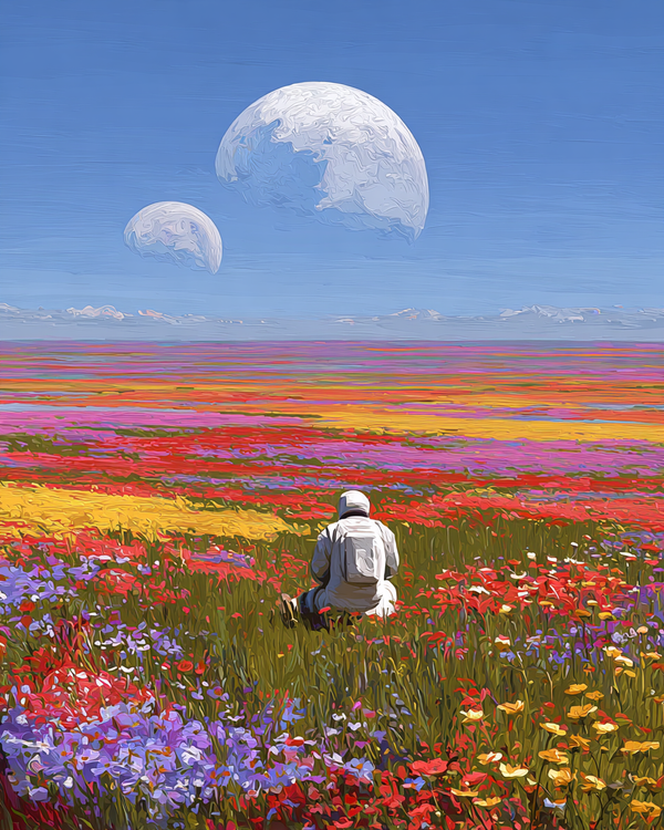 Malen nach Zahlen Astronaut im Wildblumenfeld