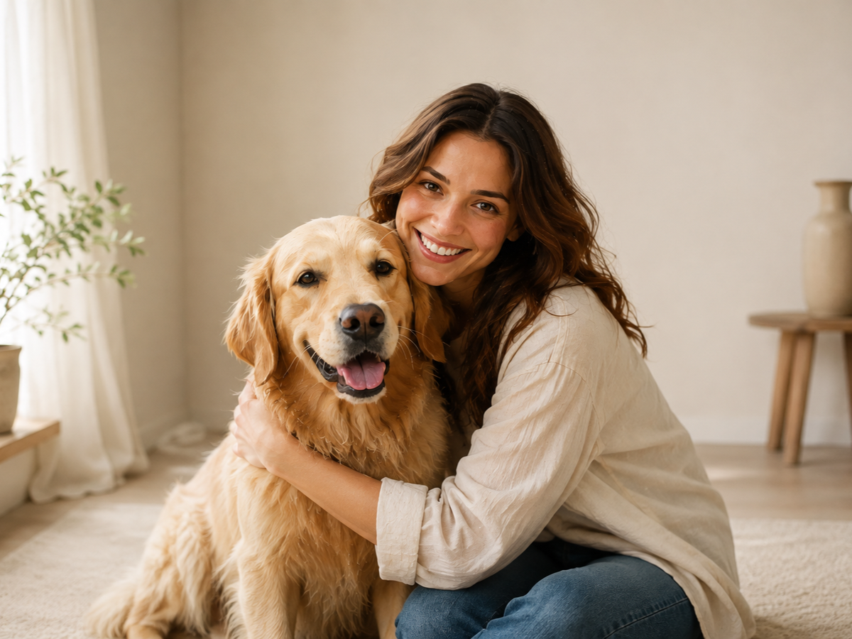 Originalfoto einer Frau mit ihrem Hund
