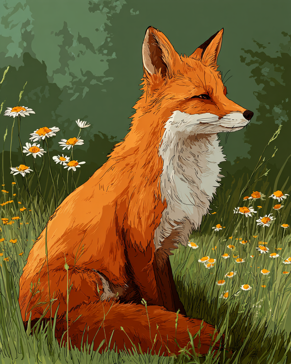 Malen nach Zahlen – Fuchs in der Wildblumenwiese