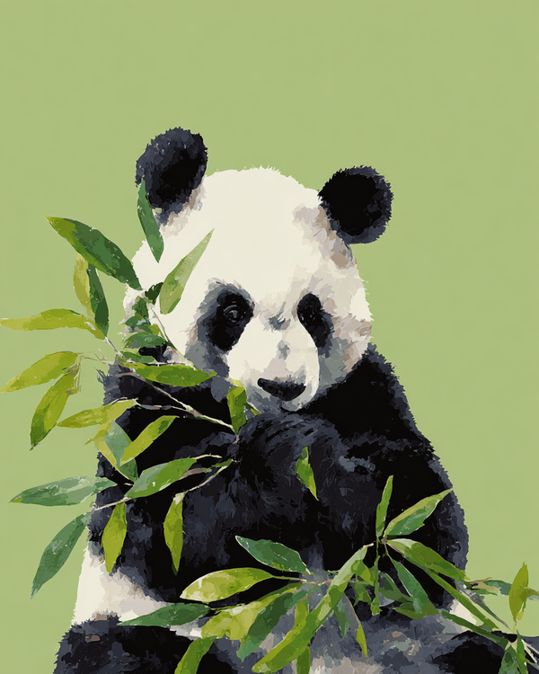 Malen nach Zahlen – Pandabär beim Bambusschmaus