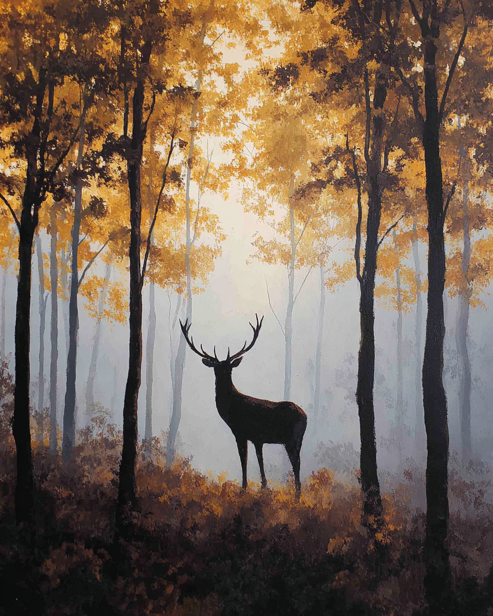 Malen nach Zahlen - Stolzer Hirsch im Herbstwald