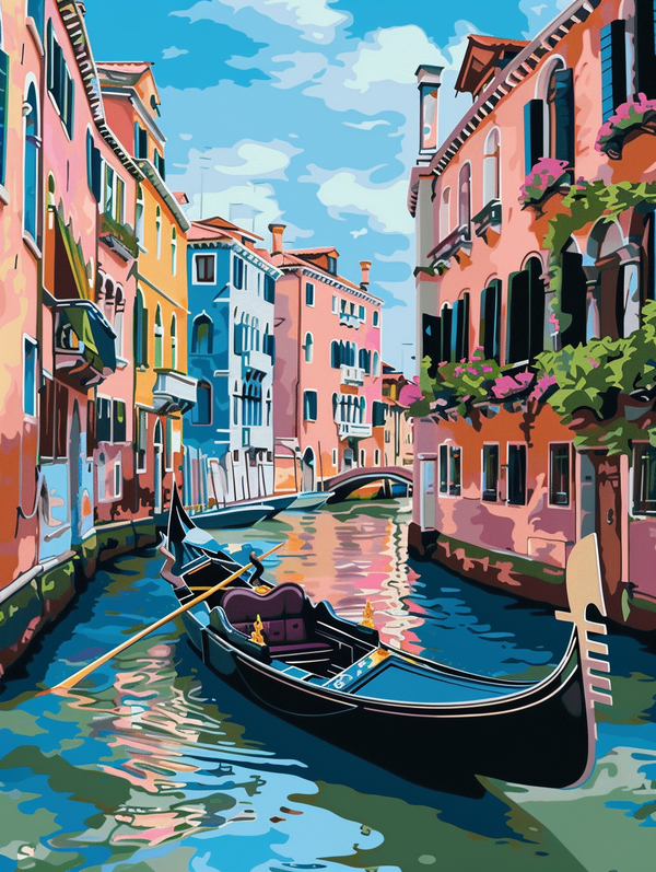 Malen nach Zahlen - Schwarze Gondel in Venedig