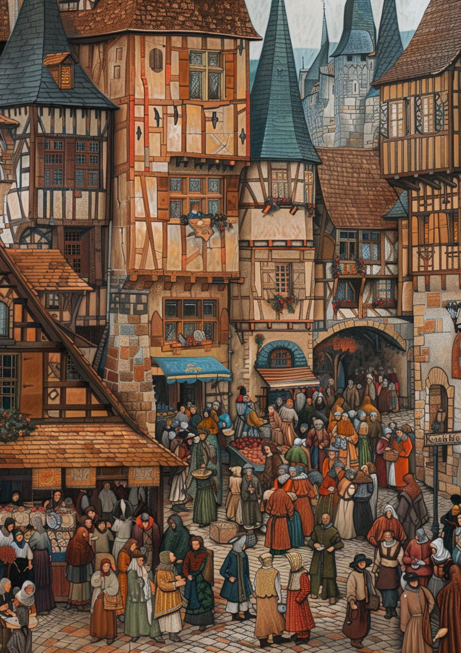 Malen nach Zahlen mittelalterlicher Marktplatz