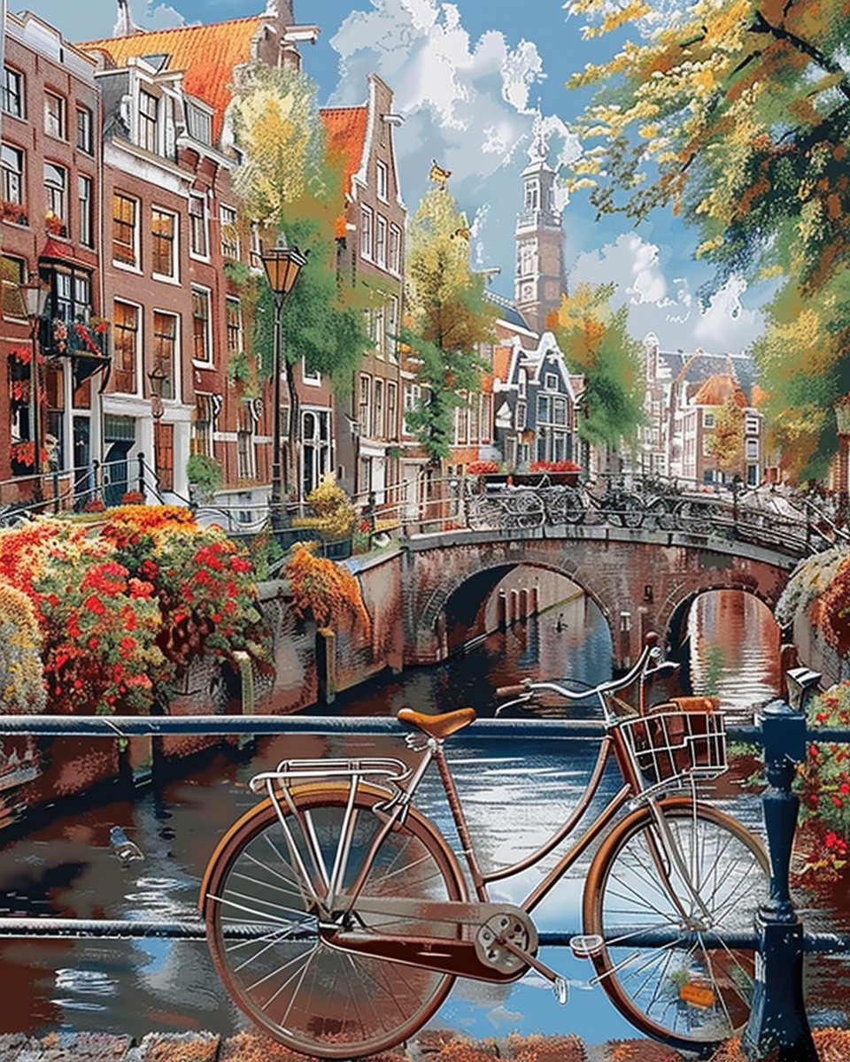 Malen nach Zahlen - Amsterdam Kanal mit Fahrrad