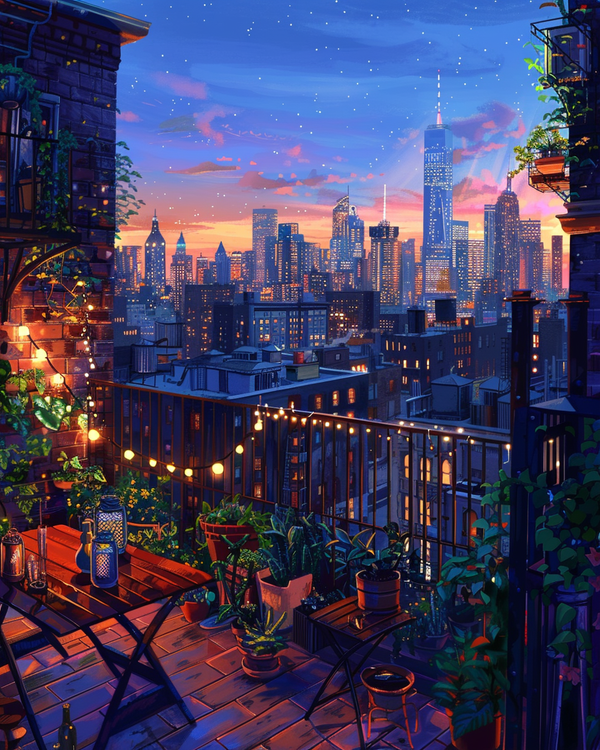 Malen nach Zahlen - Dachterrasse über dem Lichtermeer