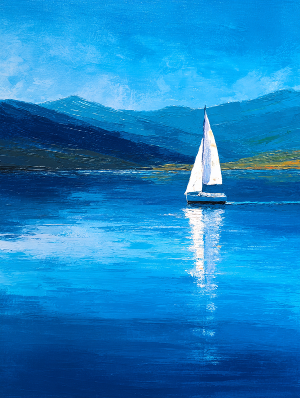Malen nach Zahlen weißes Segelboot auf blauem See