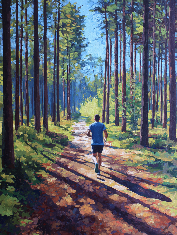 Malen nach Zahlen Trail Runner im sonnigen Kiefernwald