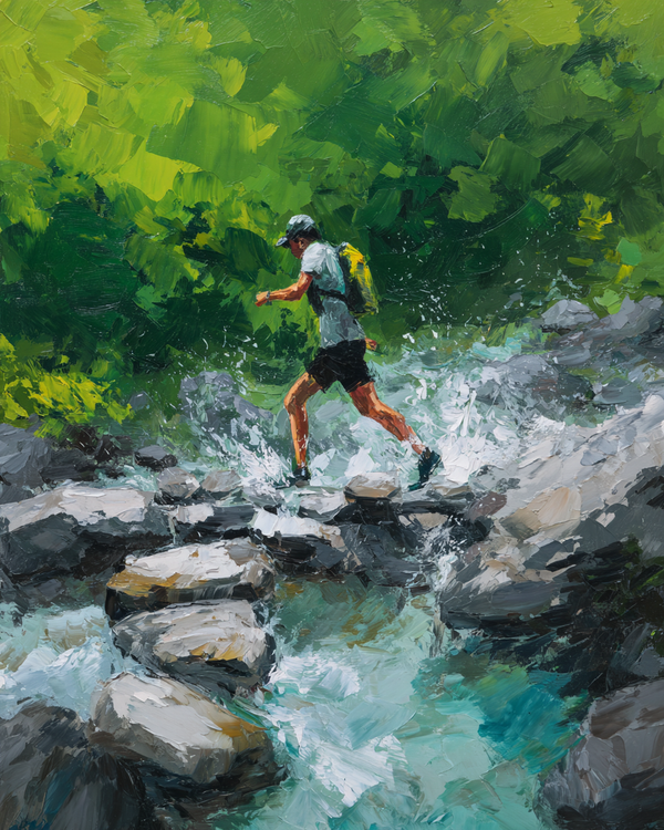 Malen nach Zahlen Trail Runner am Gebirgsbach