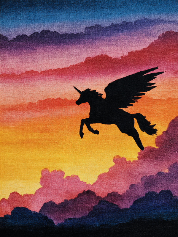 Malen nach Zahlen Pegasus im Sonnenuntergang