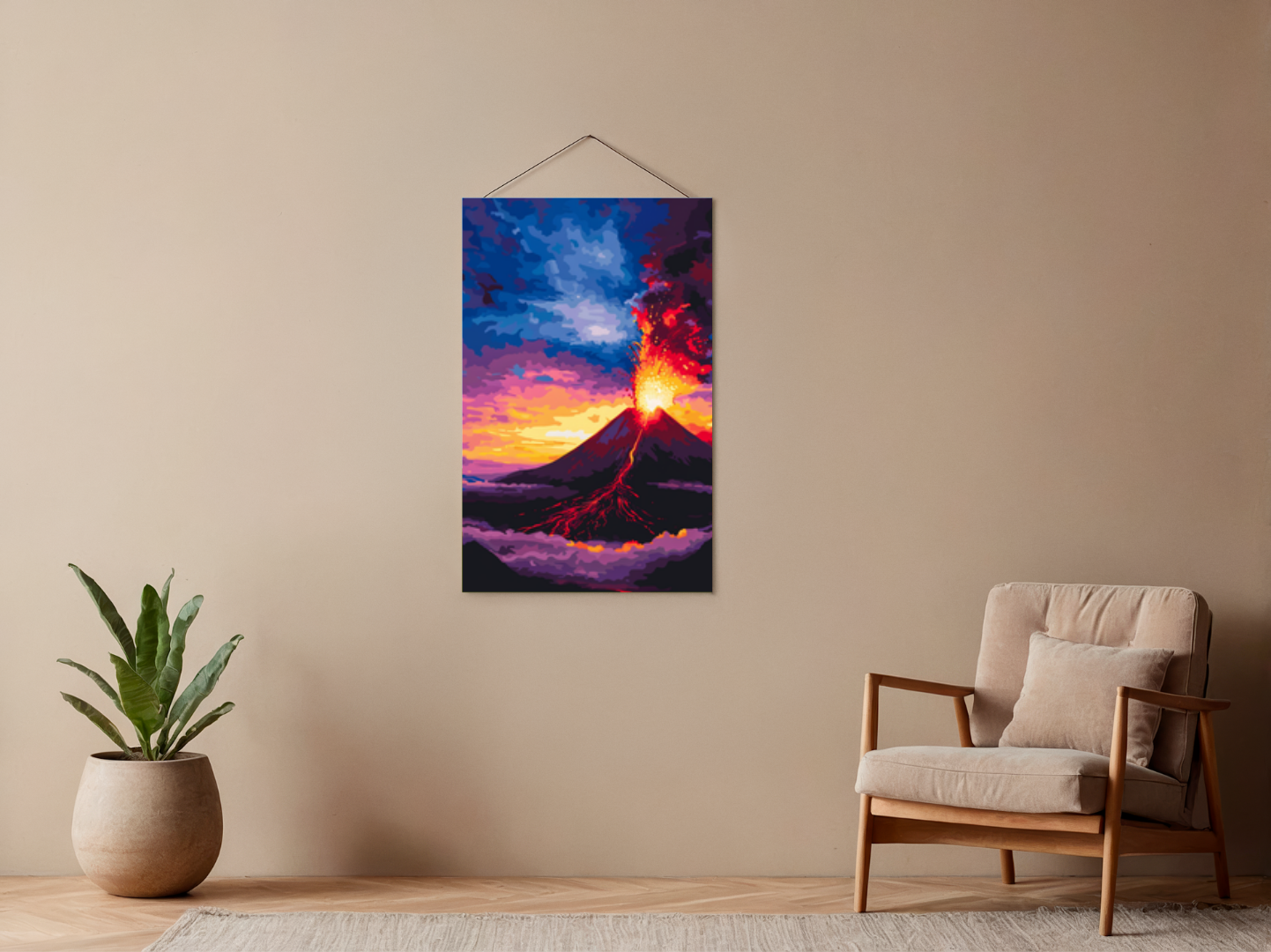 Malen nach Zahlen – Volcano Silhouette At Night