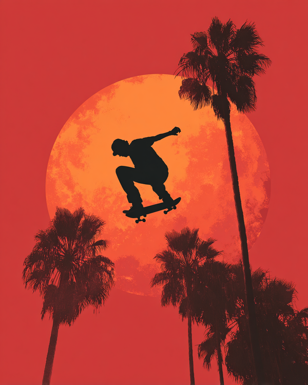 Malen nach Zahlen Skateboarder vor orangefarbener Sonne
