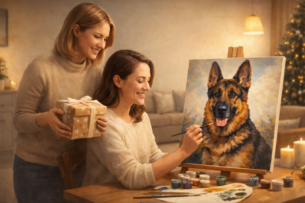 Person paints a personalized Pictumira Paint by Numbers picture as a gift