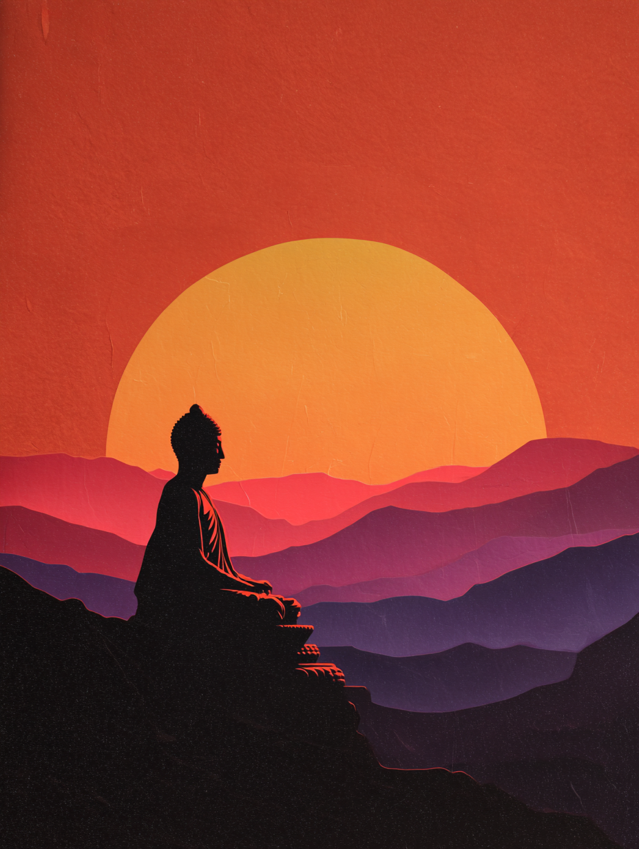 Malen nach Zahlen Buddha Silhouette im Sonnenuntergang