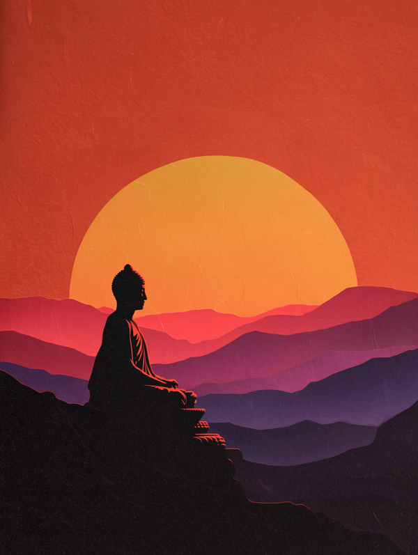 Malen nach Zahlen Buddha Silhouette im Sonnenuntergang