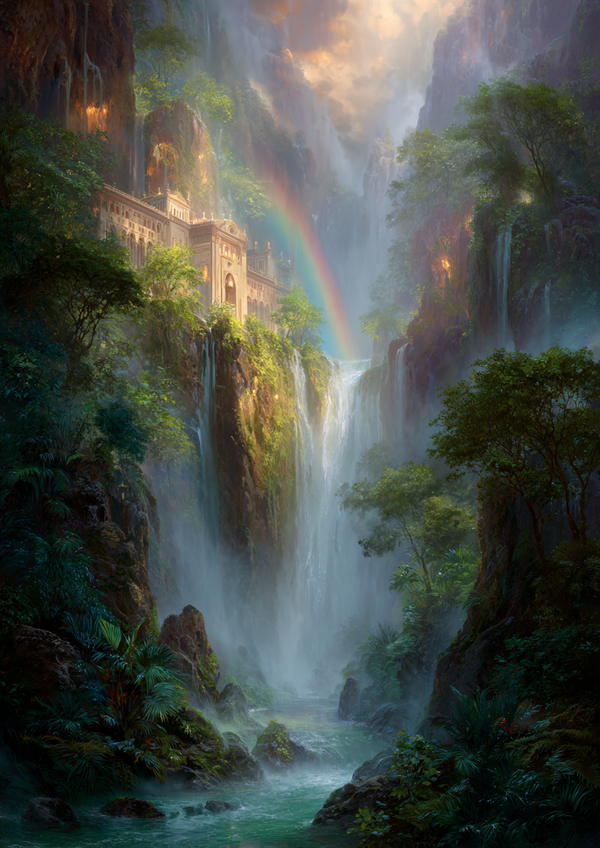 Malen nach Zahlen Kloster am Wasserfall