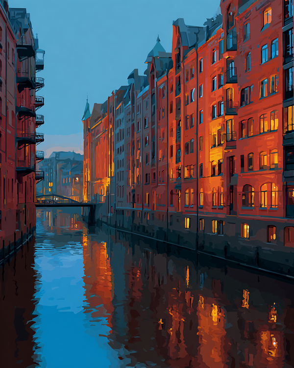 Malen nach Zahlen Hamburger Speicherstadt am Wasser