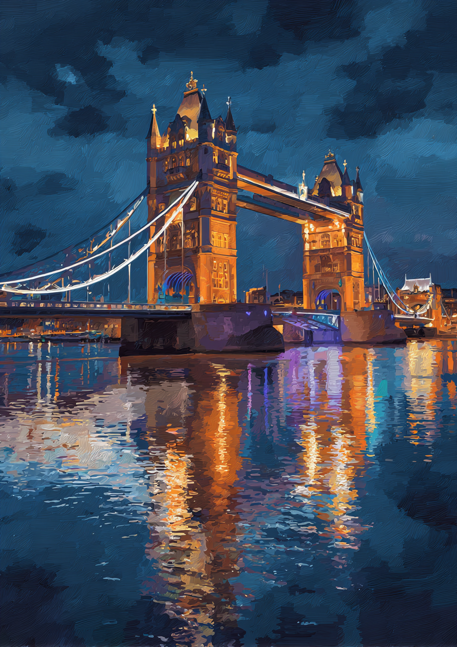 Malen nach Zahlen Tower Bridge bei Nacht in 50x70 cm