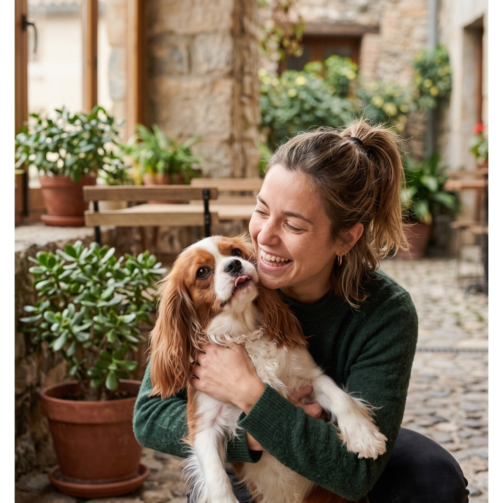 Originalfoto einer Frau mit ihrem Hund